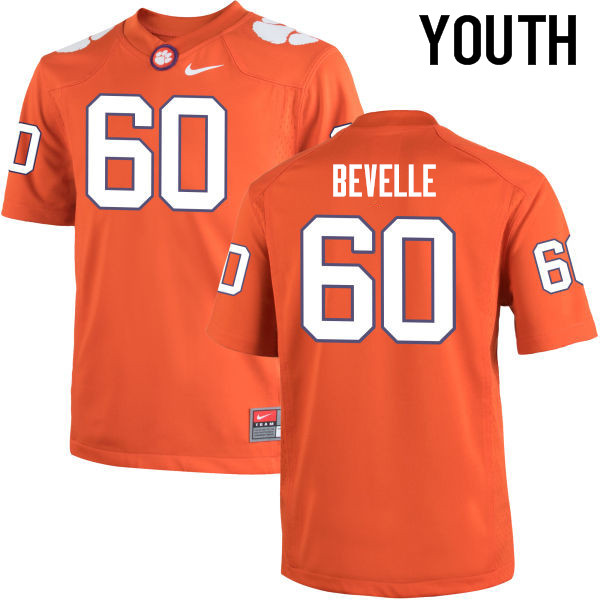 Youth Clemson Tigers #60 Kelby Bevelle College Football Jerseys-Orange